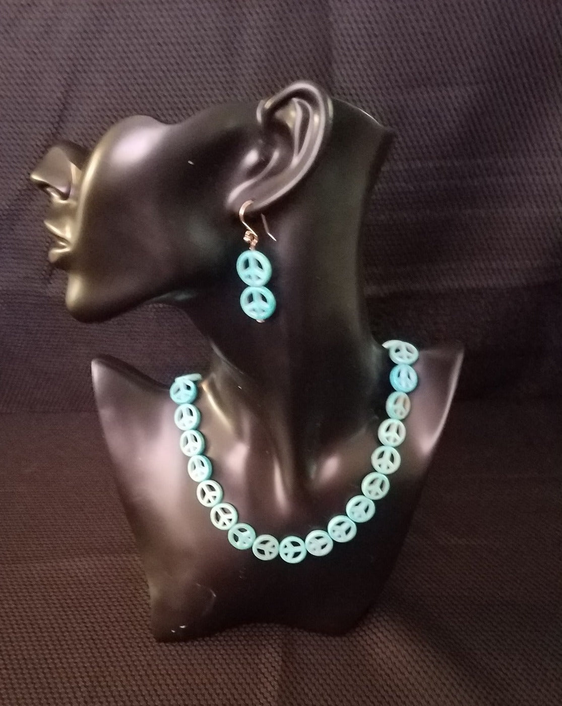 Howlite turquoise blue piece sign necklace and earring set