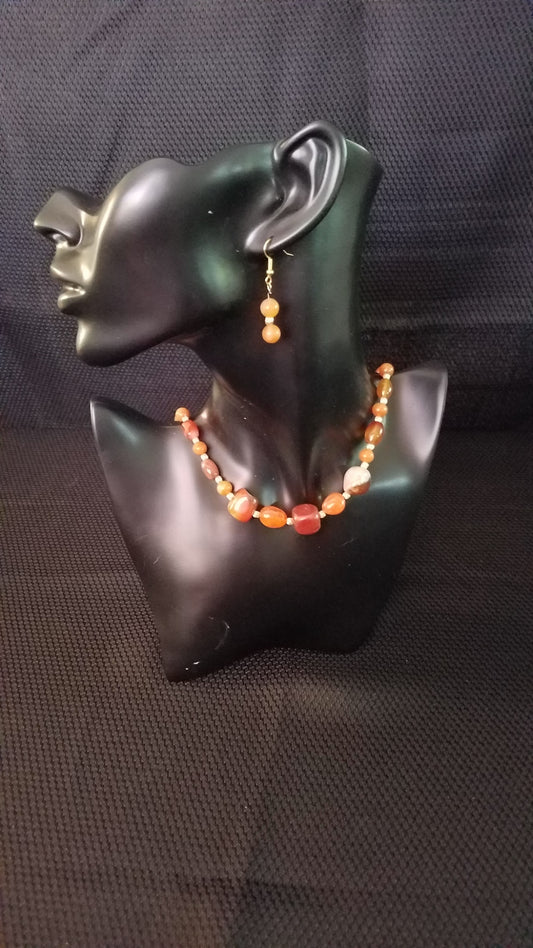 Red agate necklace and earring set