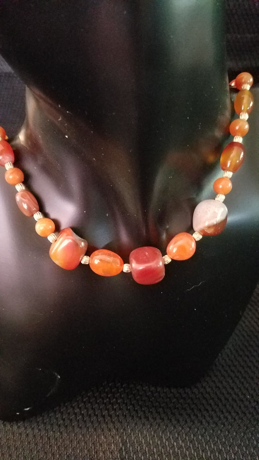 Red agate necklace and earring set