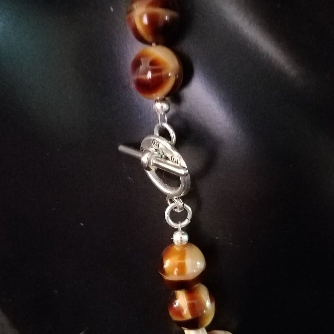 Brown glass beads and white cross necklace & earring set