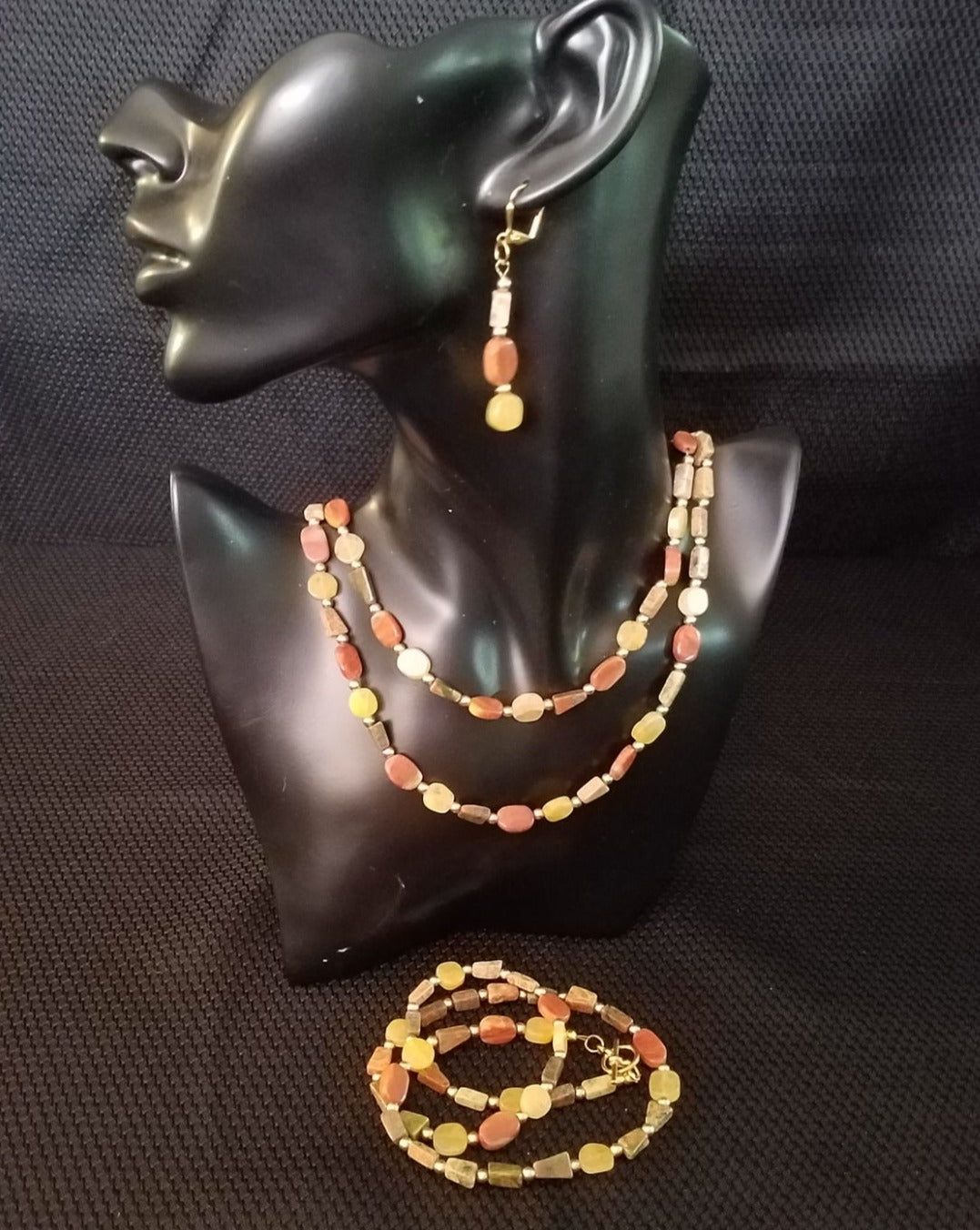 Various colored agate stone necklace and earring set