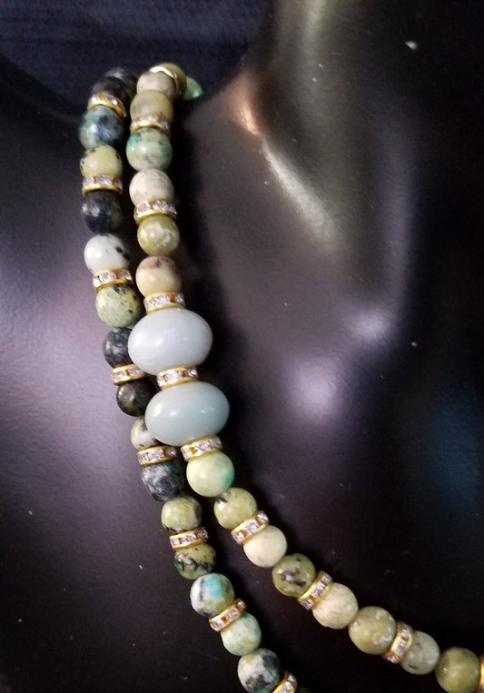 Green Malachite and Amazonite stone necklace and earring set