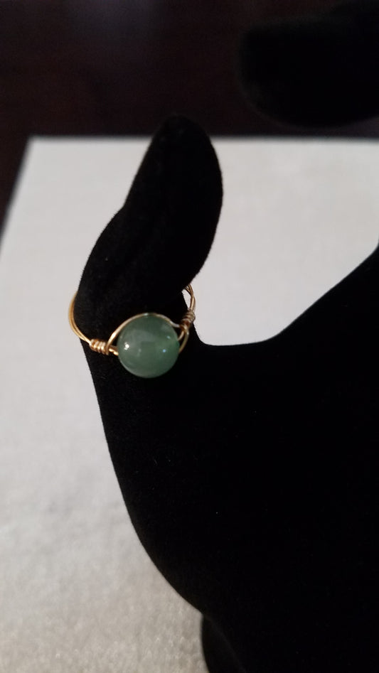 Aventurine gold wire wrapped ring, size 7.5