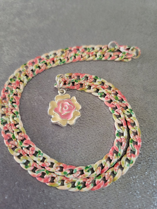 Curb link painted necklace, 18 inch