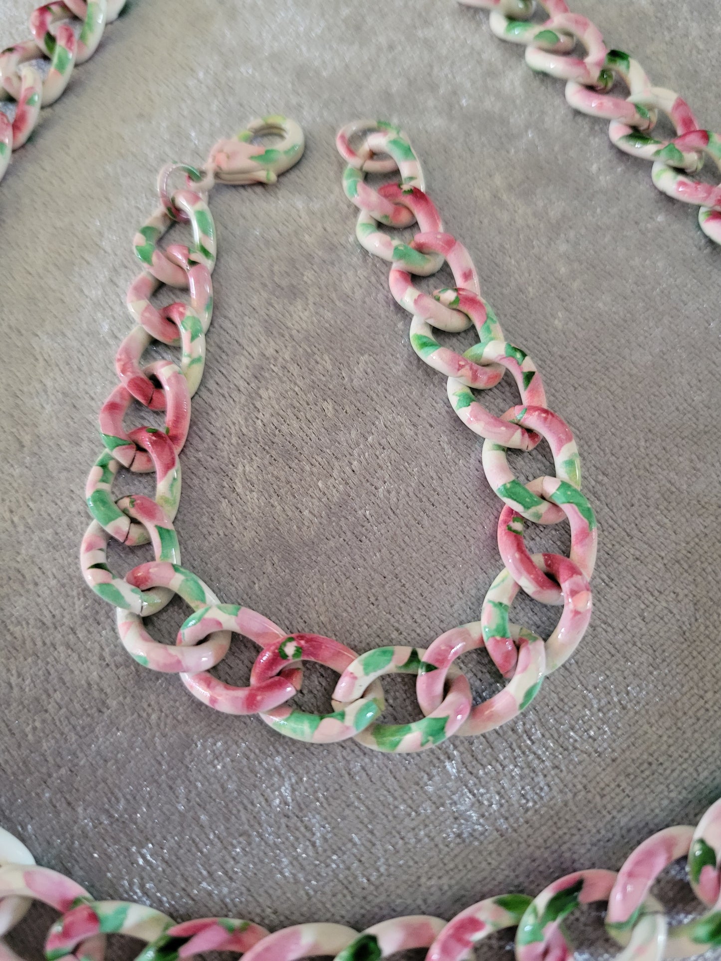 Large painted curb link necklace with bracelet set