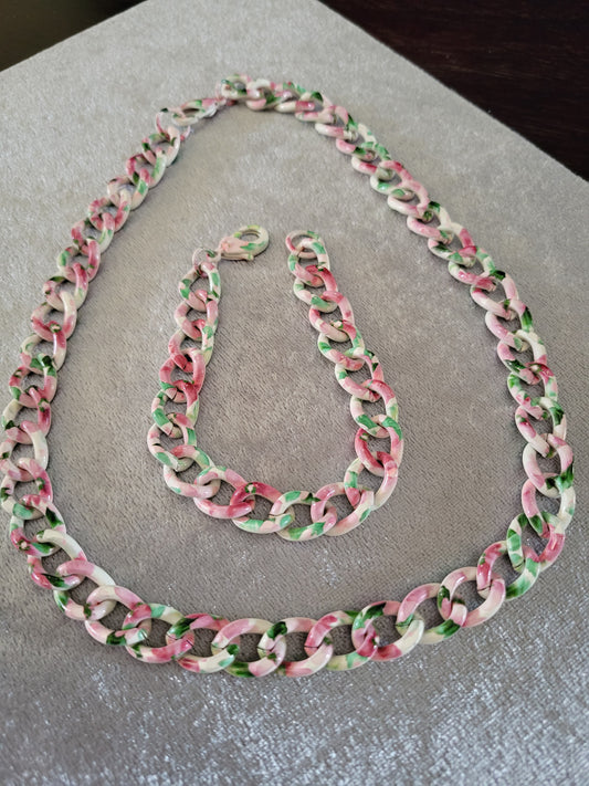 Large painted curb link necklace with bracelet set