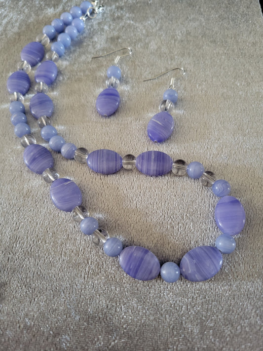 Glass angelite bead necklace and earring set