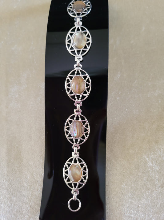 Silver tone bracelet with stone cabochons size 7