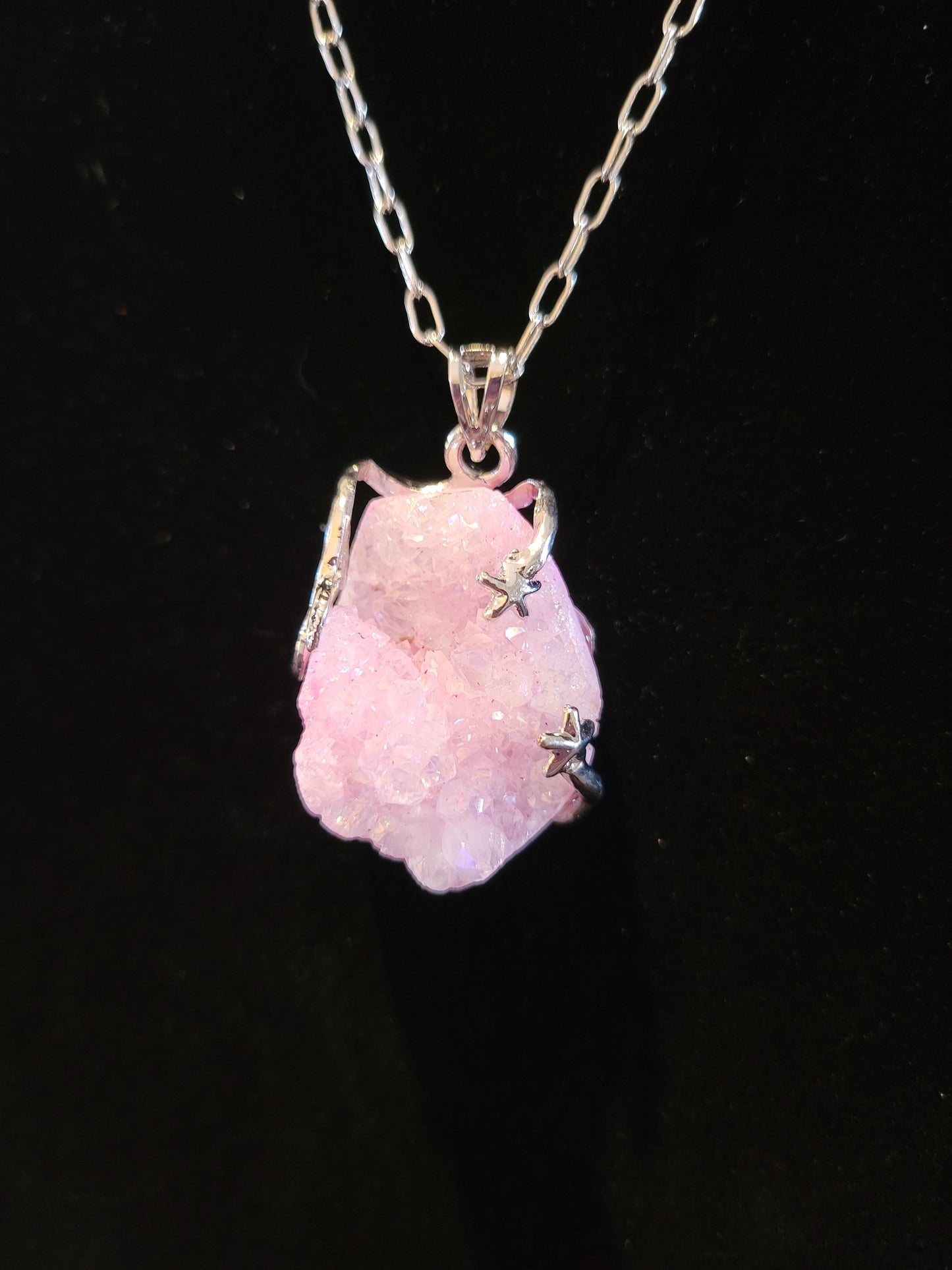 Drusy pink agate necklace, 20 inch