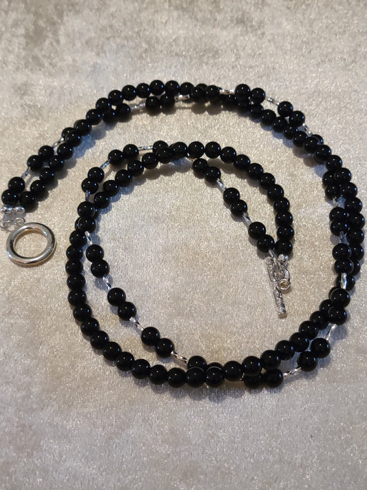 Black onyx necklace two tiers,18 inch