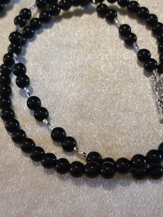 Black onyx necklace two tiers,18 inch