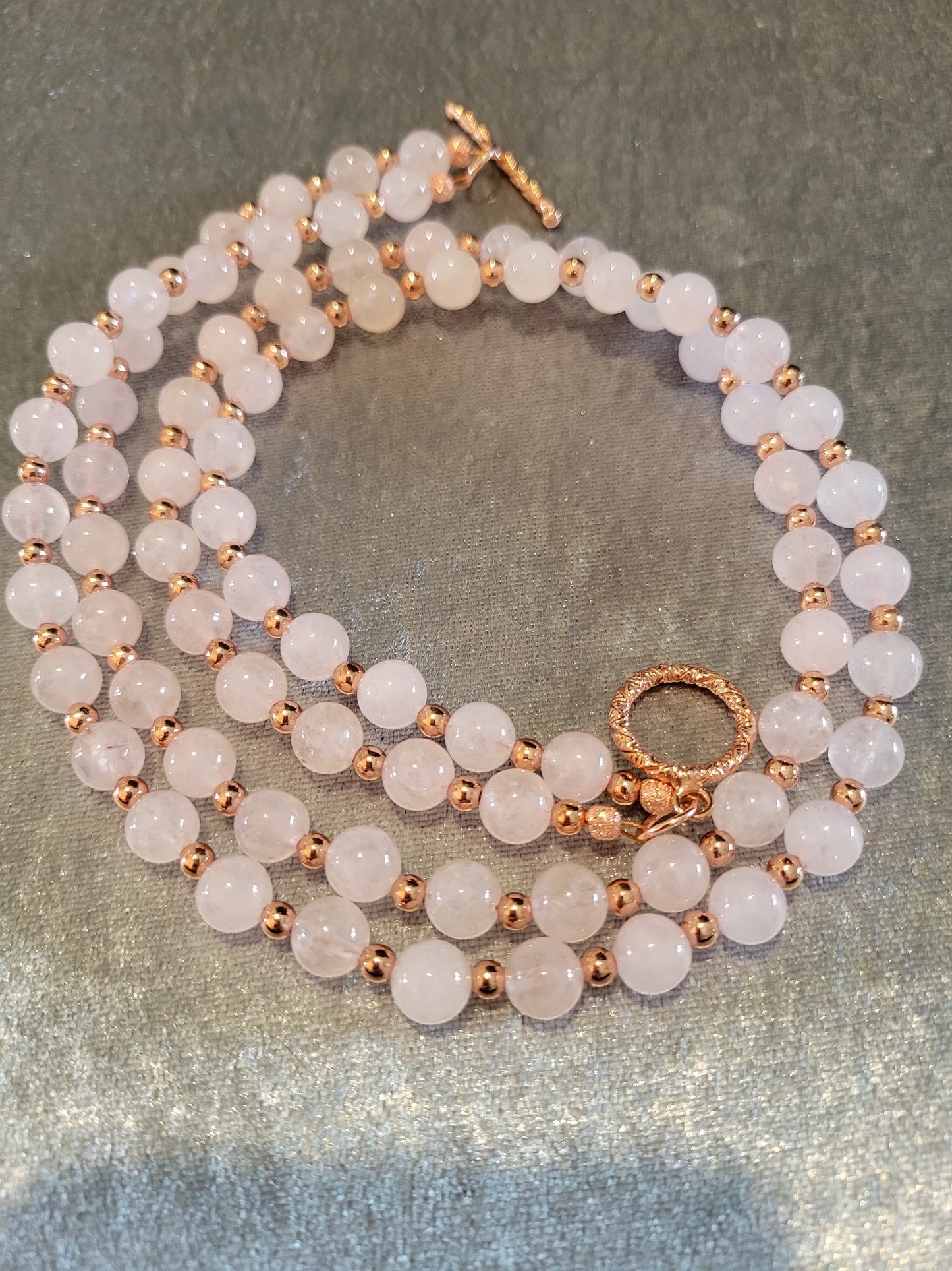 Pink quartz necklace and earrings, 19 inches