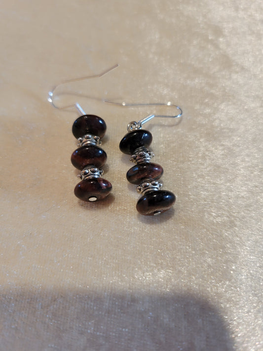 Red tigers-eye pierced earrings