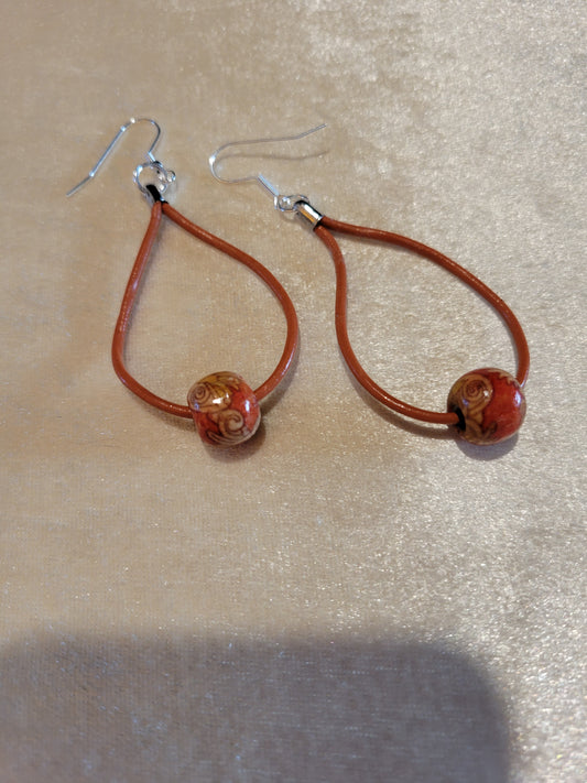 Orange leather with wood beads