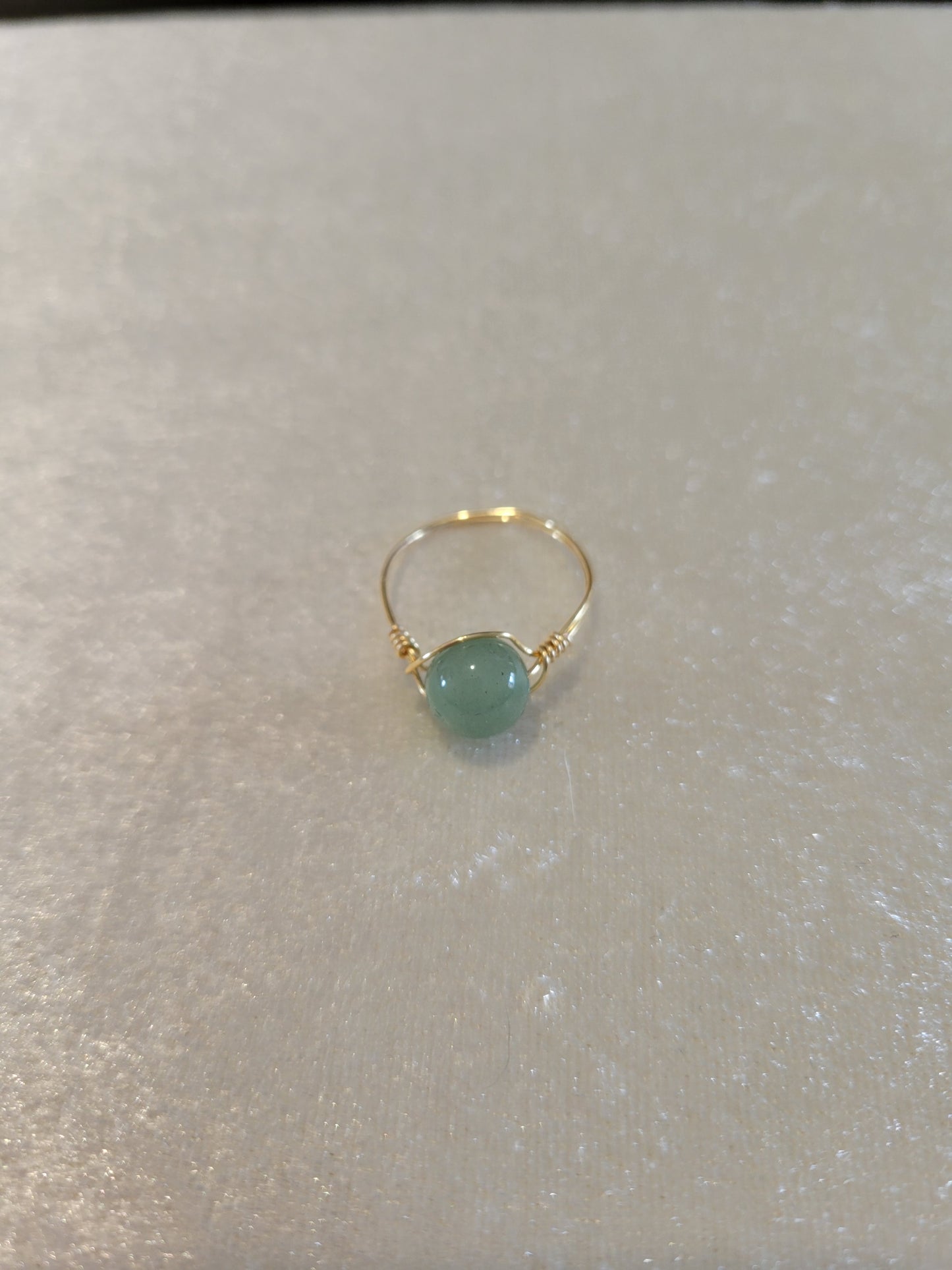 Aventurine gold wire wrapped ring, size 7.5