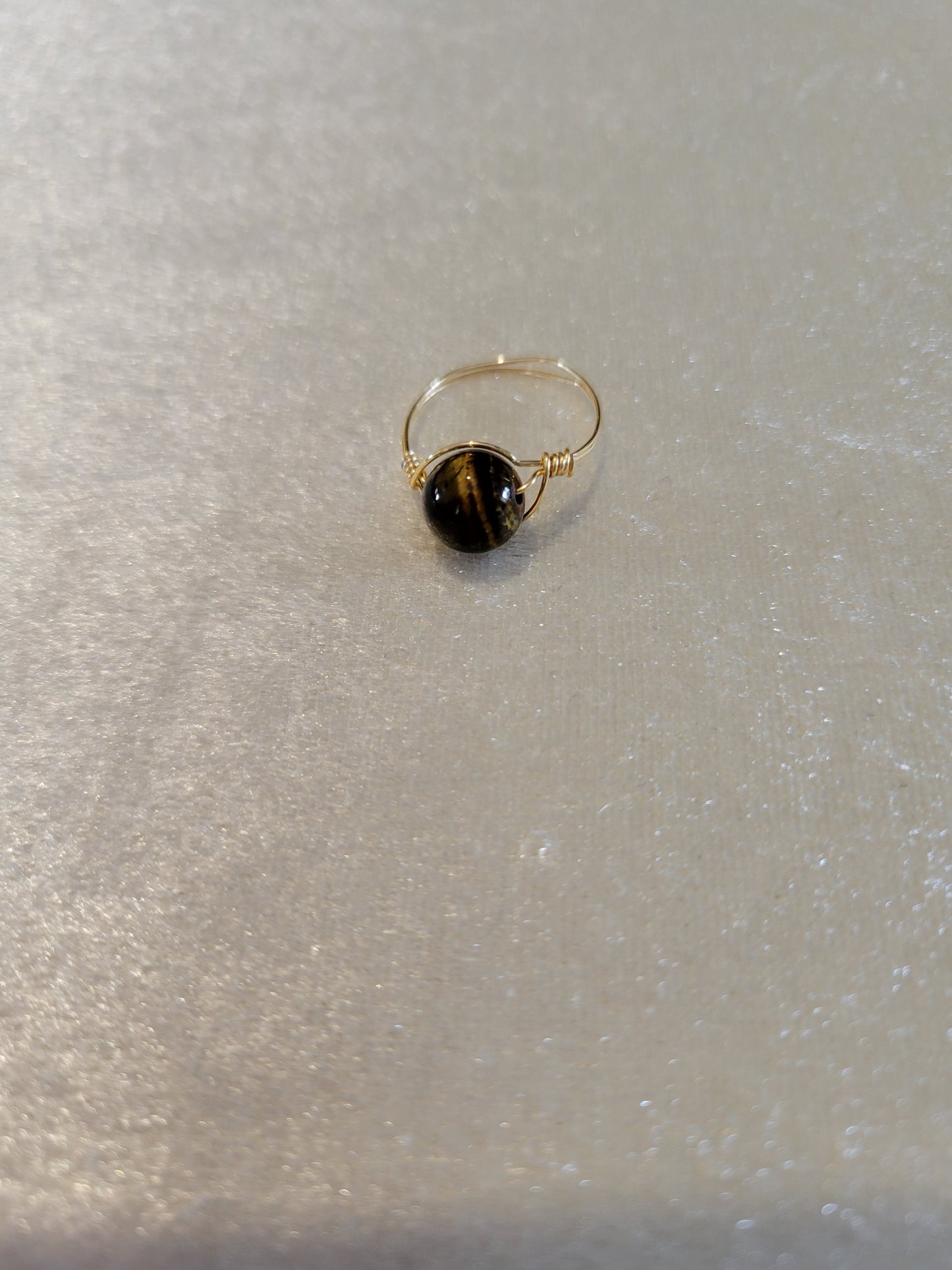 Tigers-eye gold wire wrapped ring, size 7