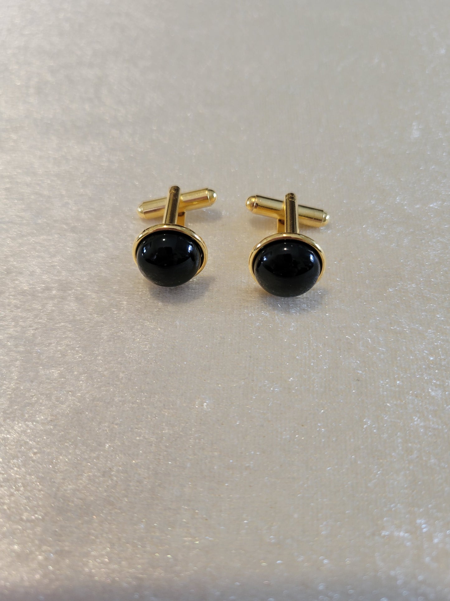 Cufflinks gold tone with black onyx buttons